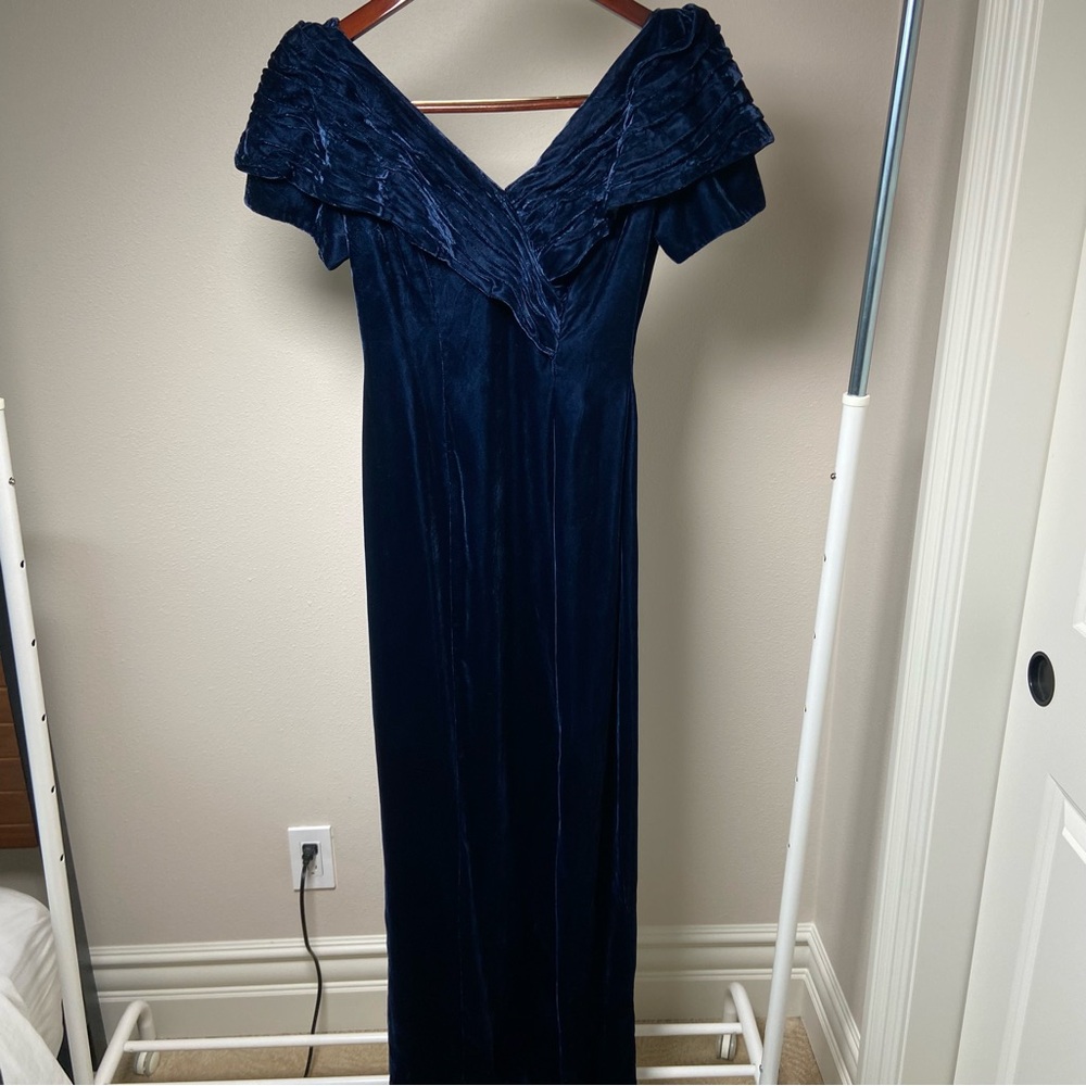 Vintage Dessy Creations Velvet Dress Small Navy Blue